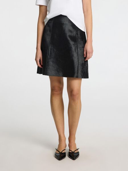 Selected 100% COW LEATHER  MINI SKIRT, Black, highres - 16099744_Black_003.jpg