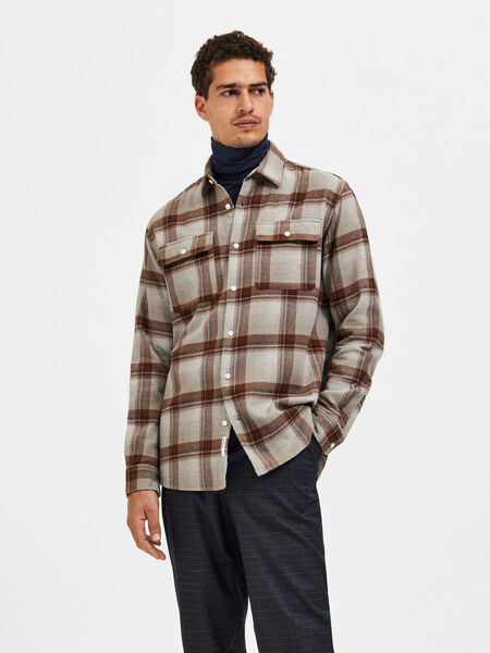 Selected CHECKED SHIRT, Oatmeal, highres - 16086517_Oatmeal_967357_003.jpg