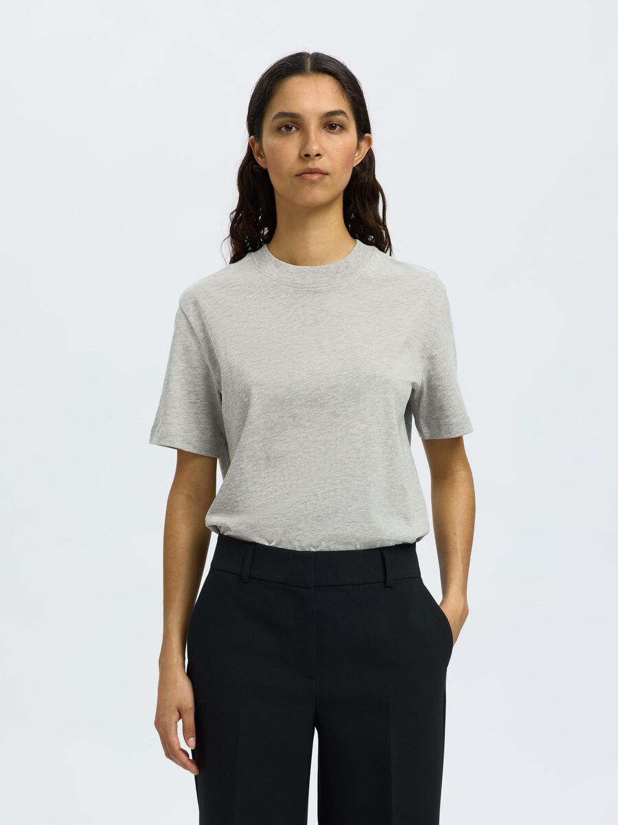 Selected OPSTAANDE KRAAG T-SHIRT, Light Grey Melange, highres - 16092428_LightGreyMelange_003.jpg