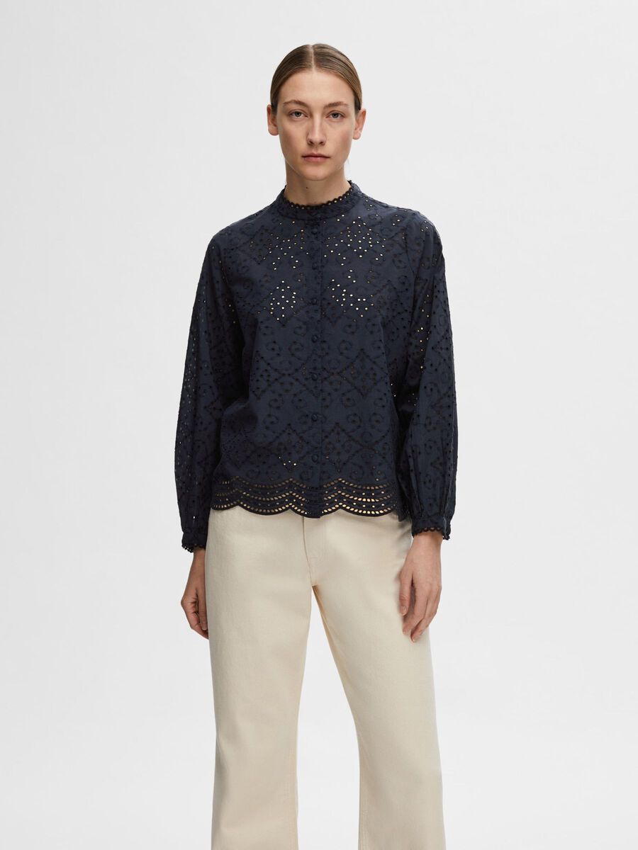 Selected BRODERIE ANGLAISE SHIRT, Dark Sapphire, highres - 16092185_DarkSapphire_003.jpg