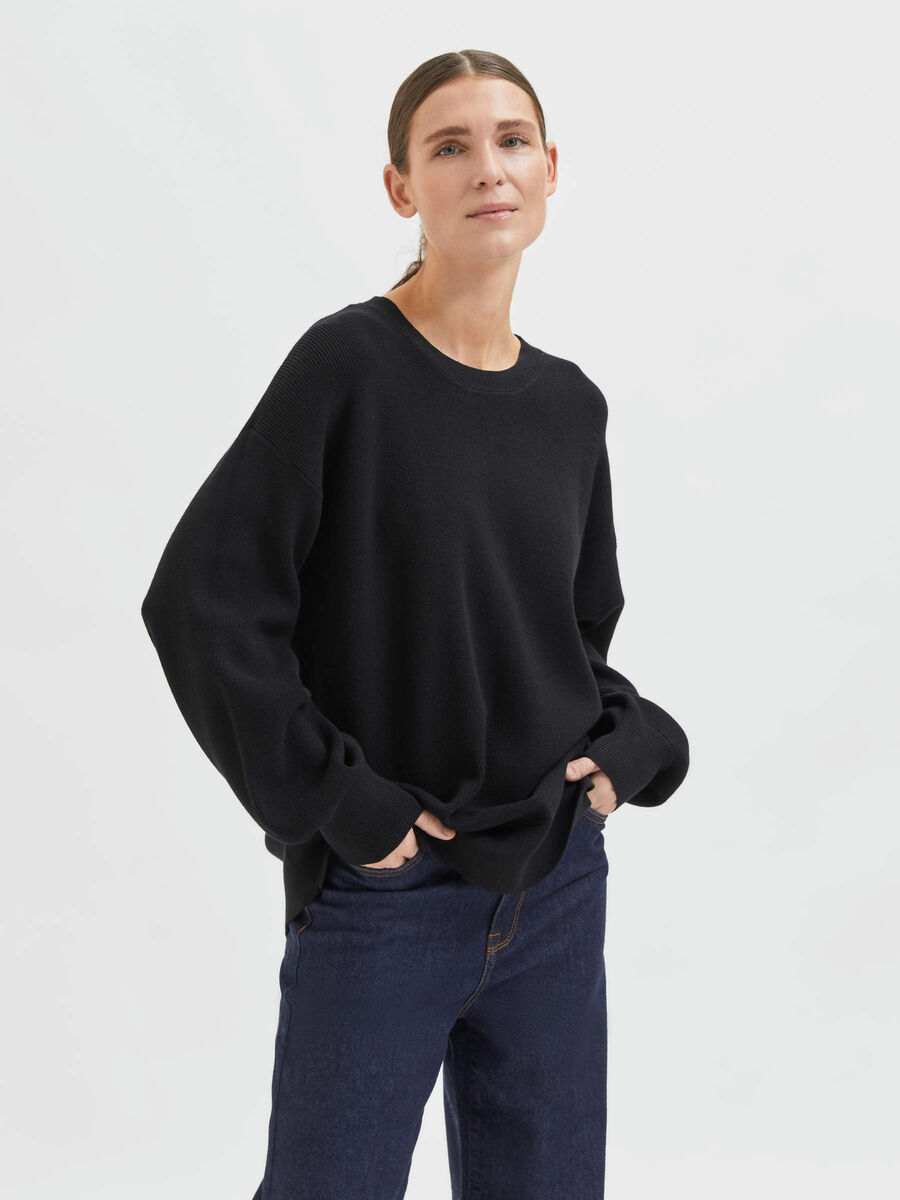 Selected BALLONÄRMEL- STRICKPULLOVER, Black, highres - 16082528_Black_003.jpg