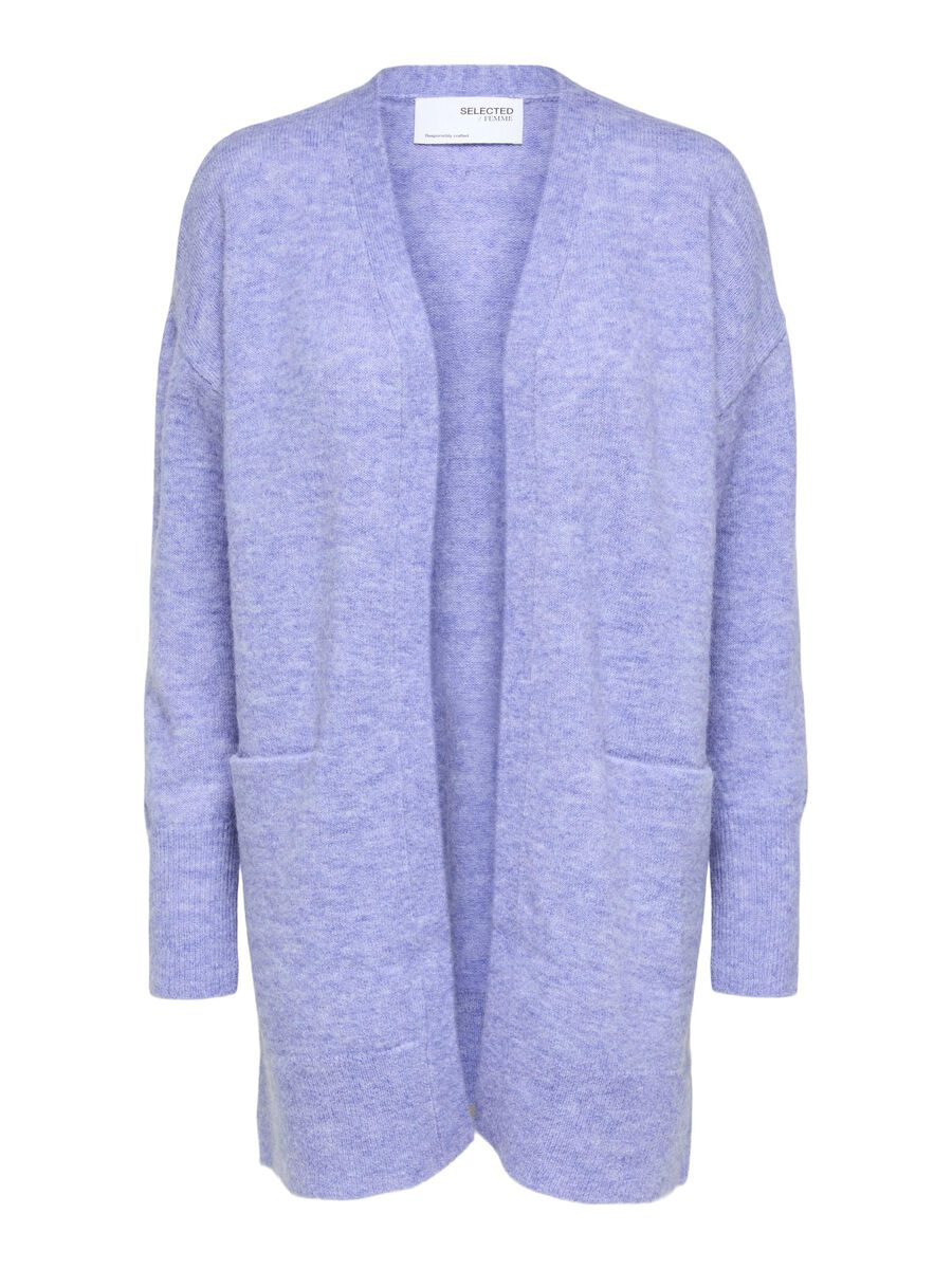 Selected LANG STRIKKET CARDIGAN, Jacaranda, highres - 16085216_Jacaranda_943683_001.jpg