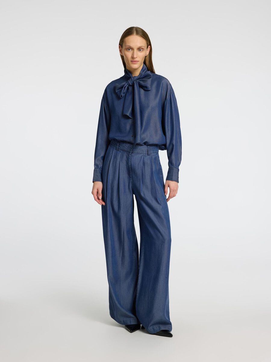 Selected CHAMBRAY WIDE-LEG TROUSERS, Dark Blue, highres - 16096939_DarkBlue_005.jpg