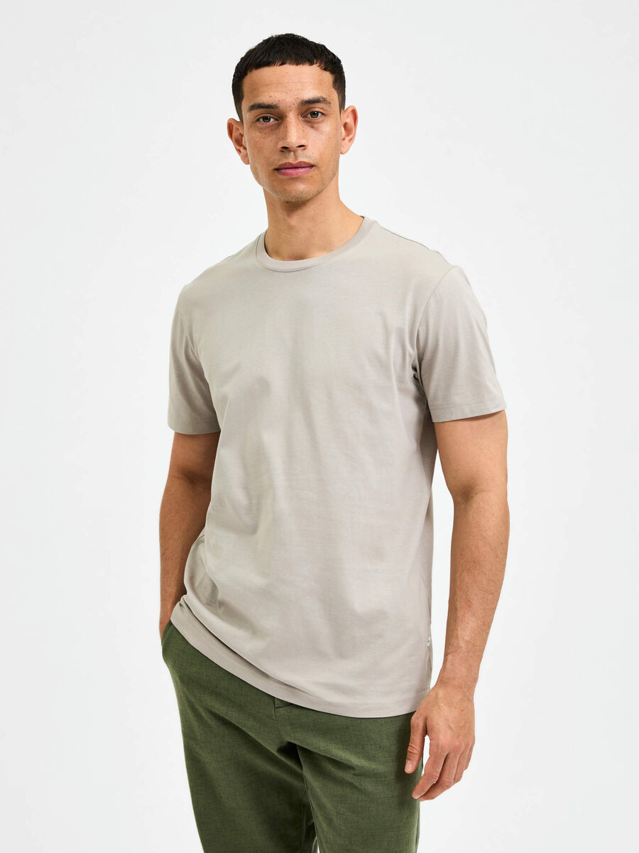 Selected COTTON T-SHIRT, Flint Gray, highres - 16077365_FlintGray_003.jpg