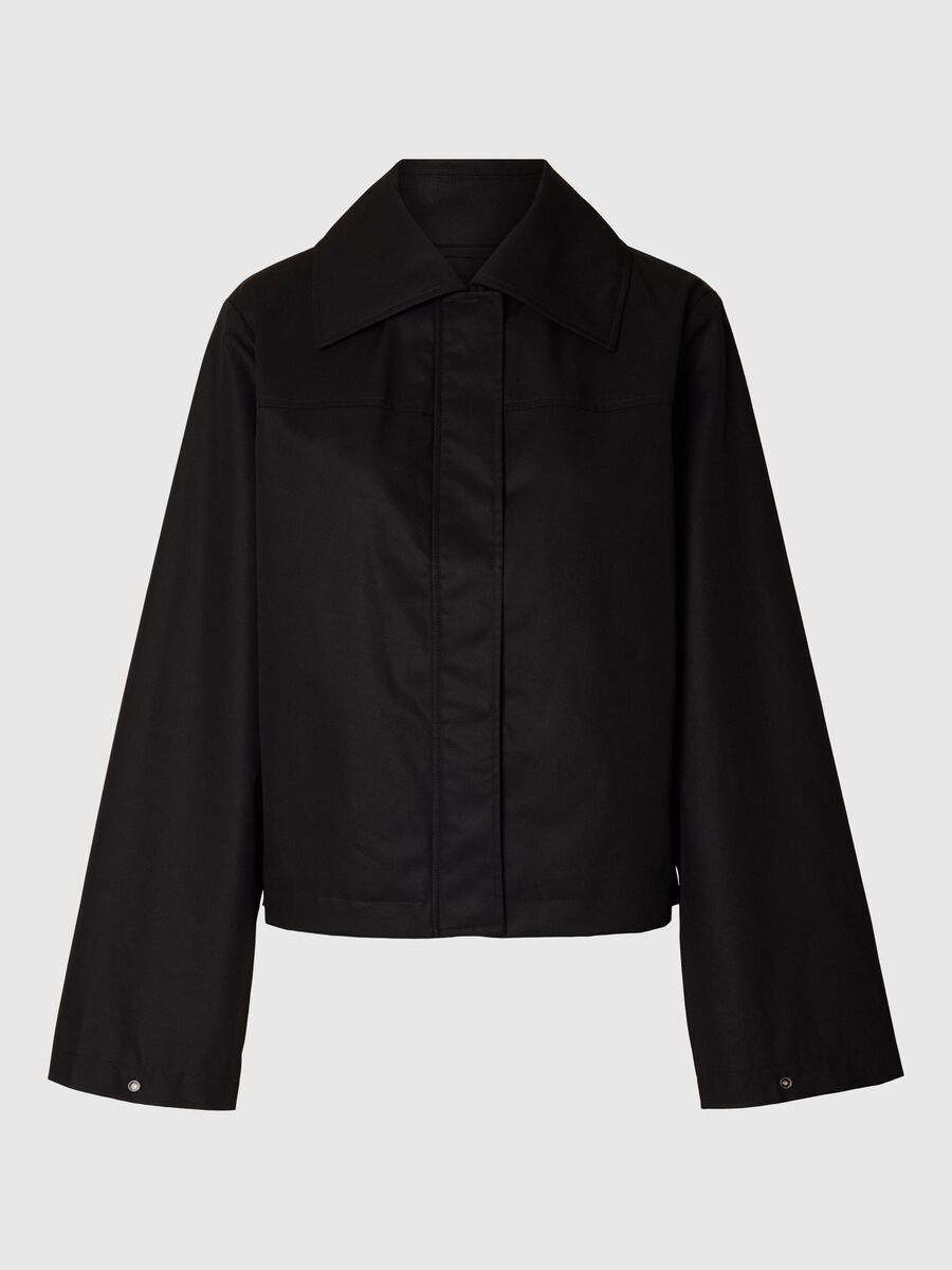 Selected 100% COTTON SHORT JACKET, Black, highres - 16097785_Black_001.jpg