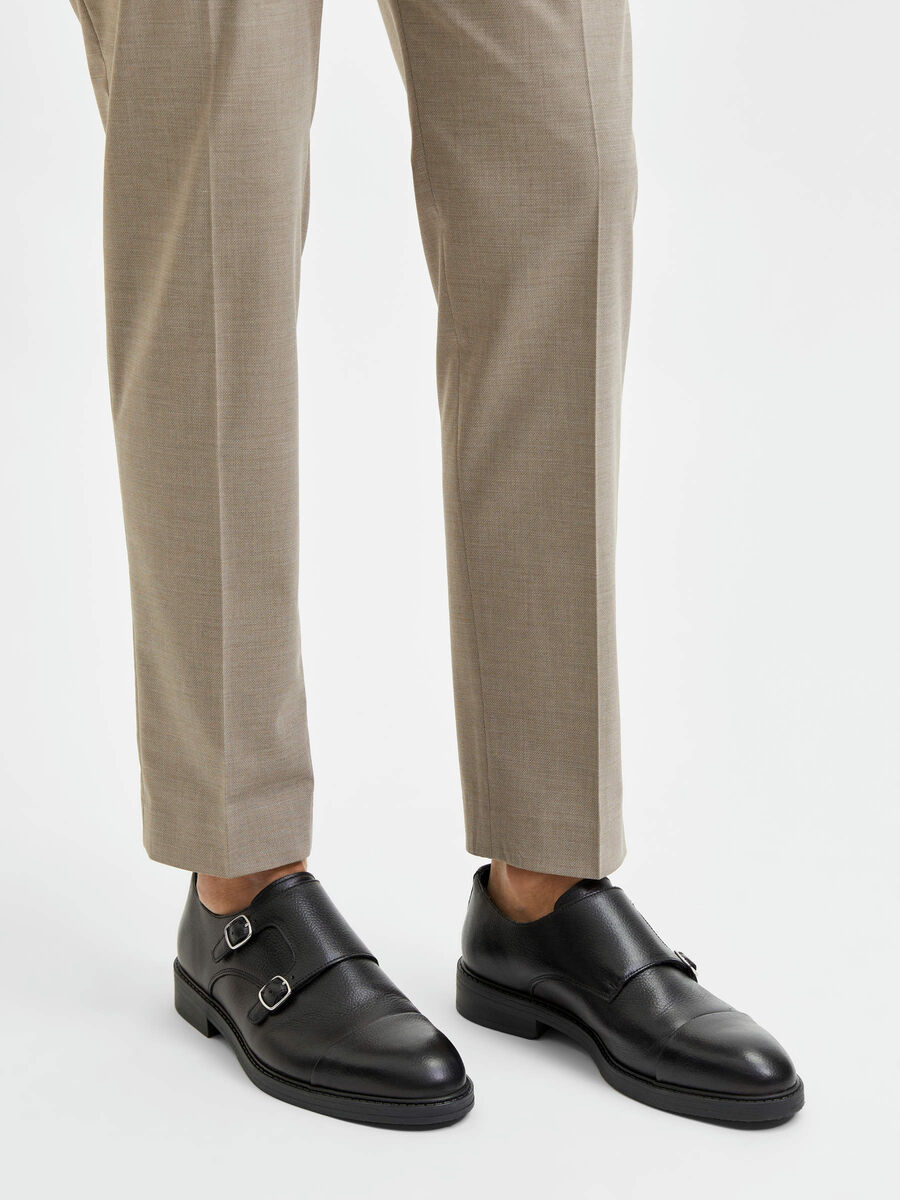 LEATHER MONK STRAP SHOES | Black | SELECTED HOMME®