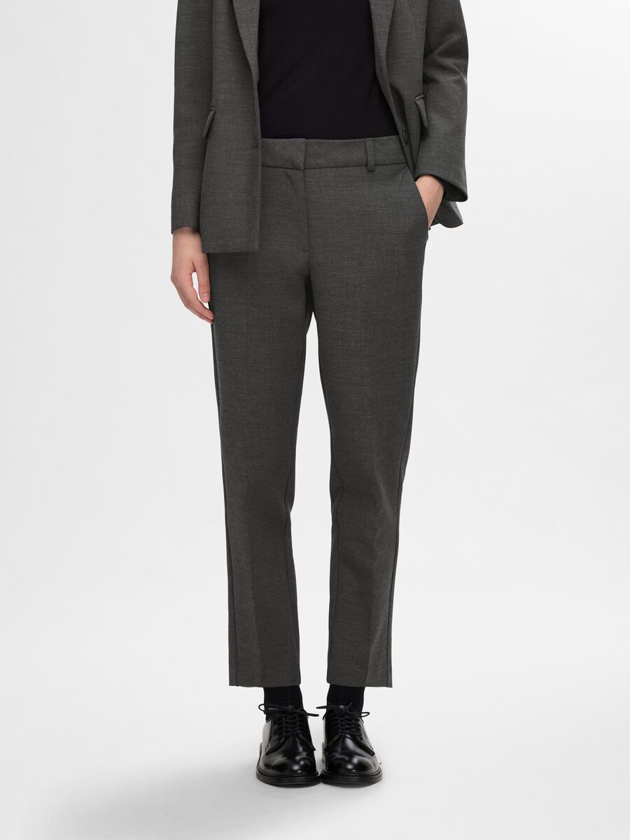 Selected VISCOSE BLEND CROPPED TAPERED TROUSERS, Dark Grey Melange, highres - 16092058_DarkGreyMelange_1112538_003.jpg