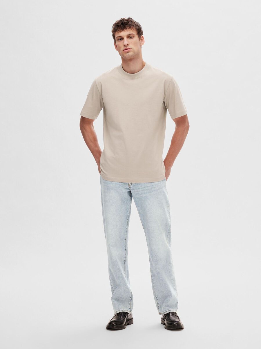 Selected SHORT-SLEEVED RELAXED FIT T-SHIRT, Pure Cashmere, highres - 16077385_PureCashmere_005.jpg