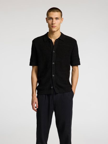 Selected KNITTED SHORT SLEEVED SHIRT, Black, highres - 16096385_Black_003.jpg