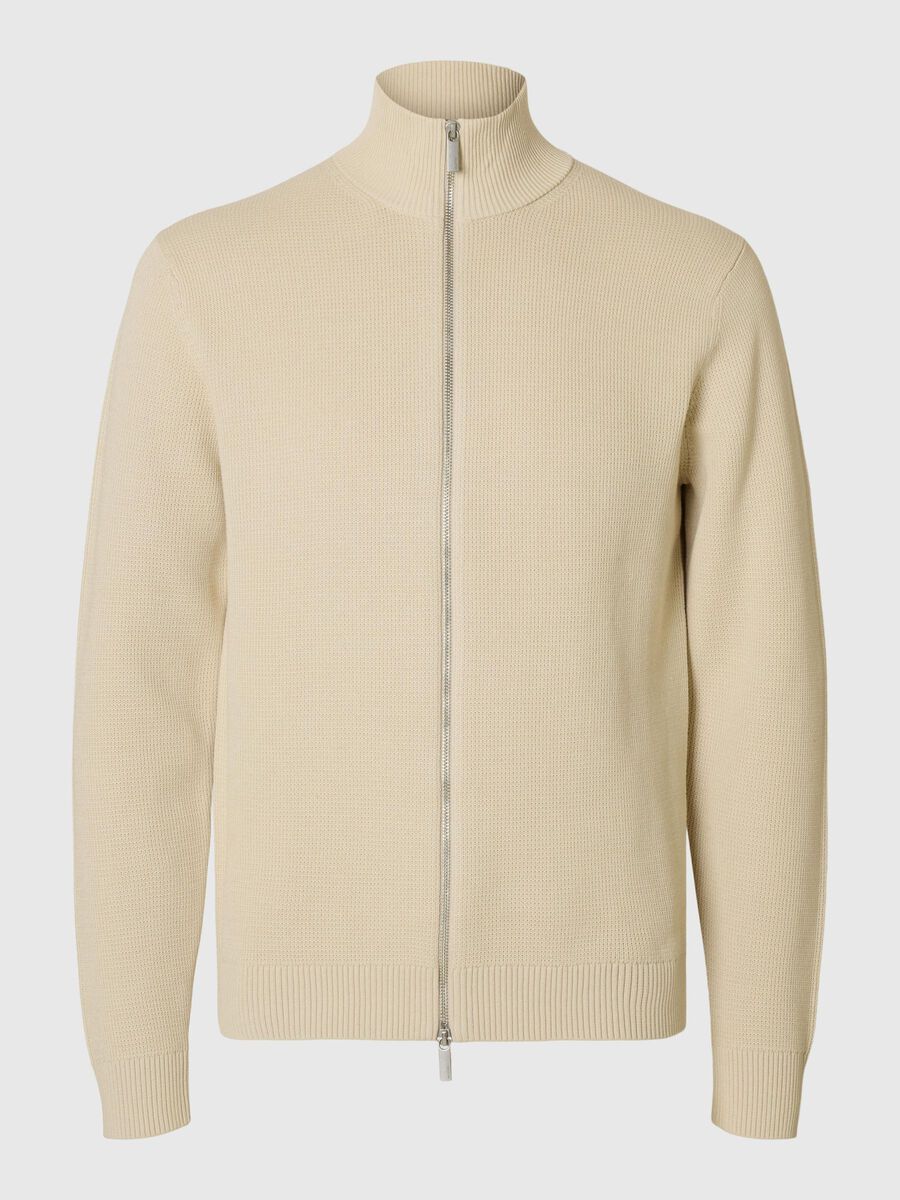 Selected HØJ HALS MED LYNLÅS STRIKKET CARDIGAN, Oatmeal, highres - 16096883_Oatmeal_001.jpg