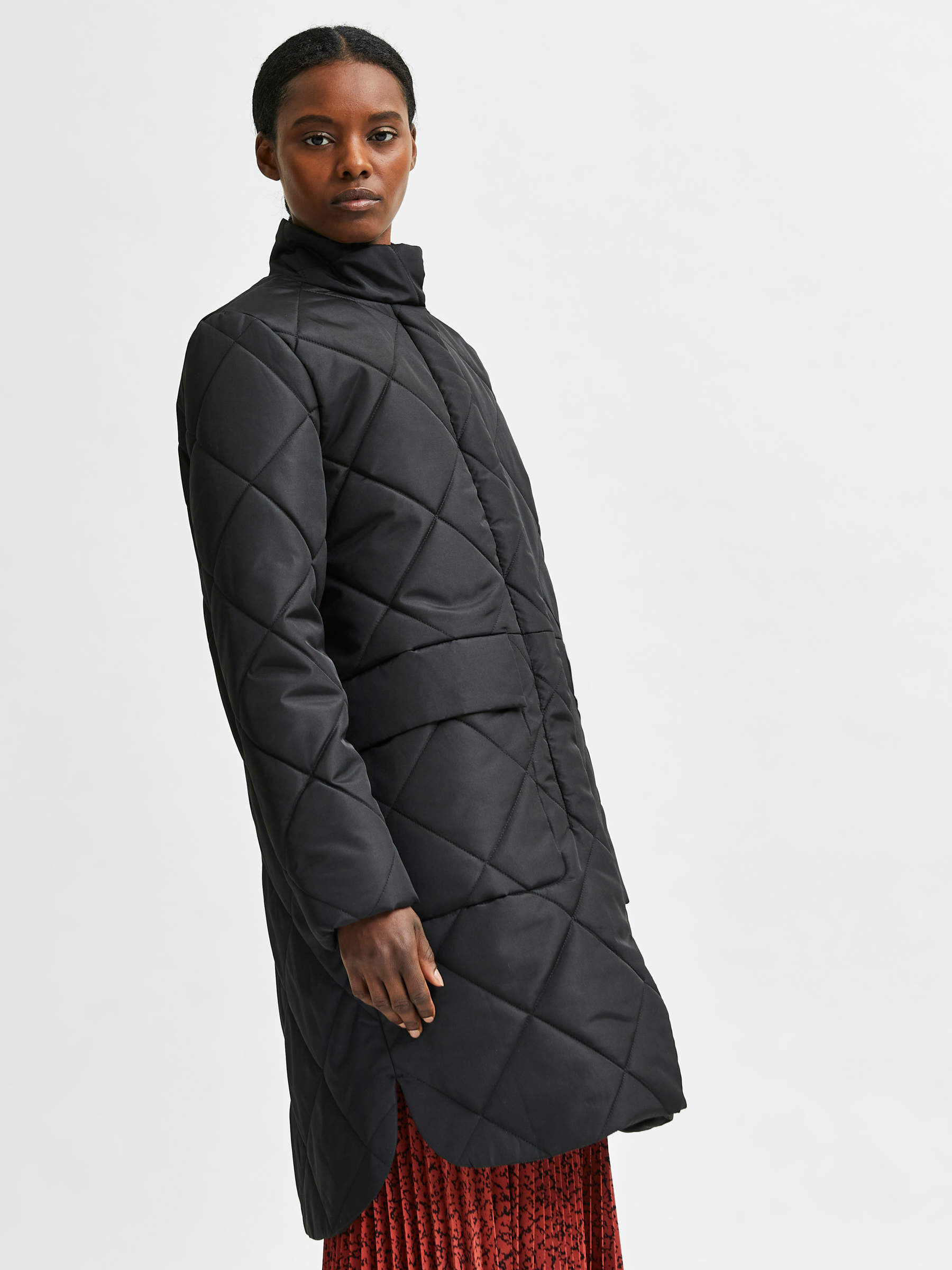 LONG QUILTED COAT | Black | SELECTED HOMME®