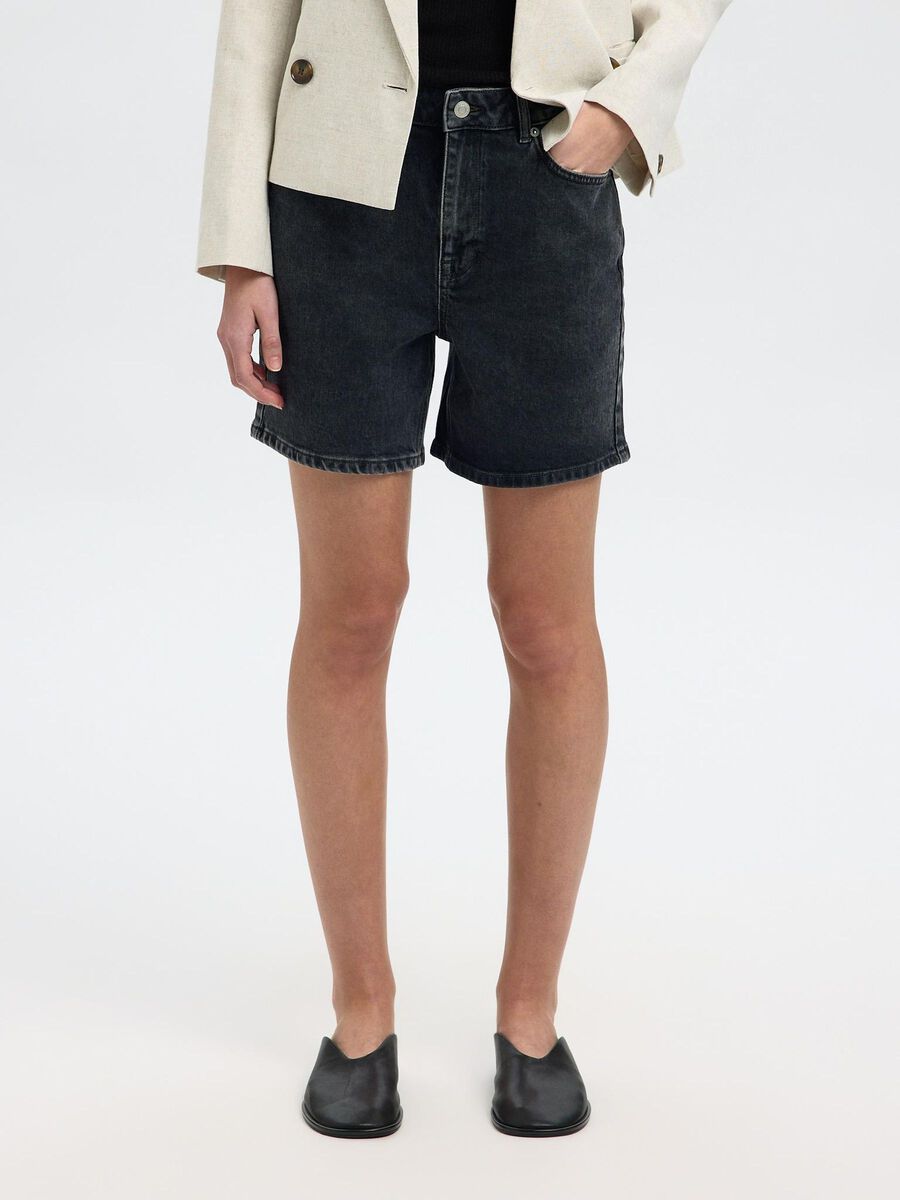 Selected HIGH-WAISTED BLACK DENIM SHORTS, Black Denim, highres - 16089483_BlackDenim_003.jpg