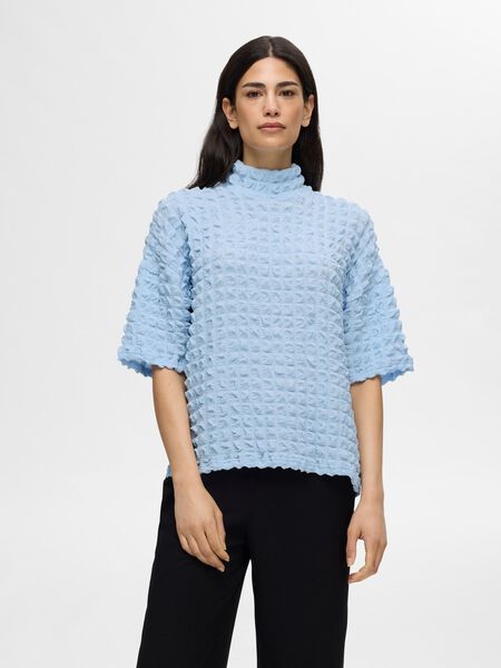 Selected TEXTURED SHORT SLEEVED TOP, Cashmere Blue, highres - 16089209_CashmereBlue_003.jpg