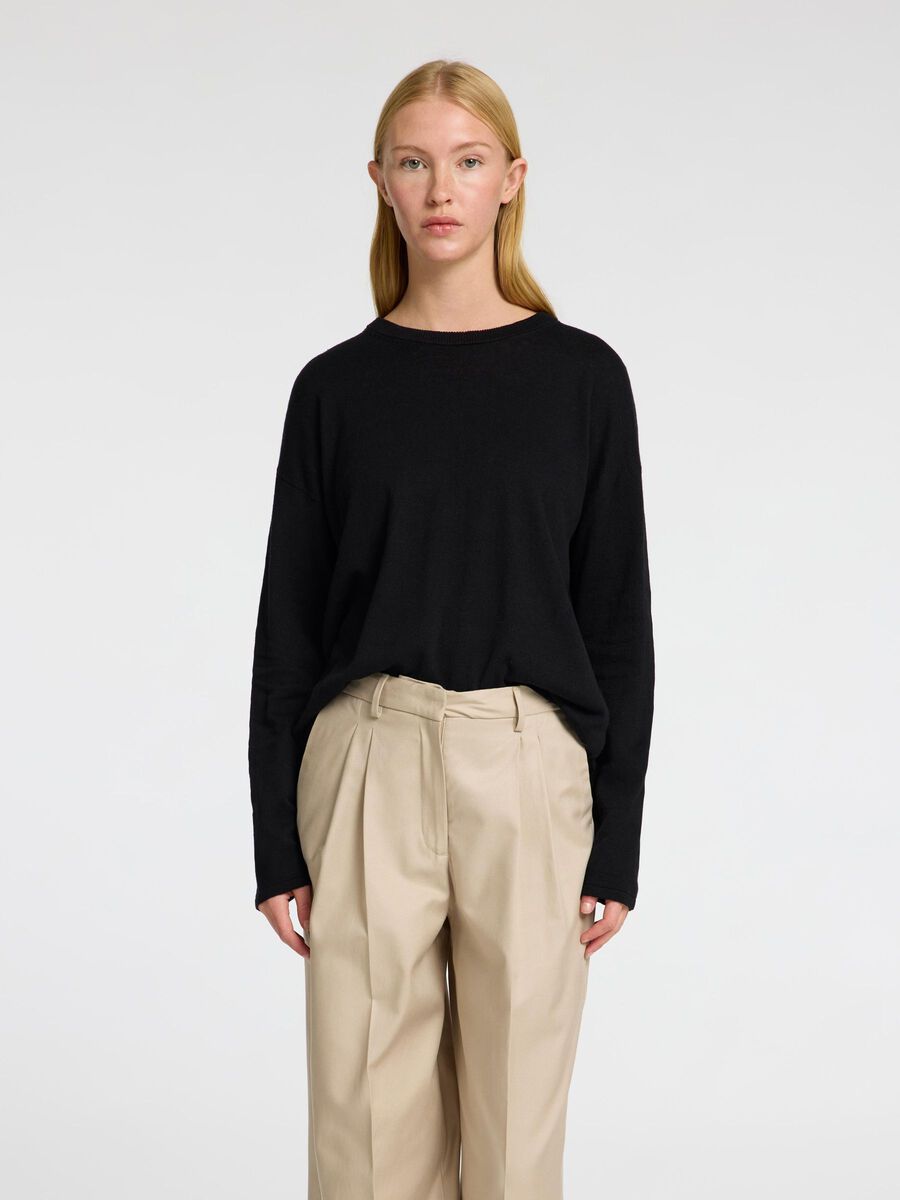 Selected LINEN BLEND KNITTED JUMPER, Black, highres - 16096205_Black_003.jpg