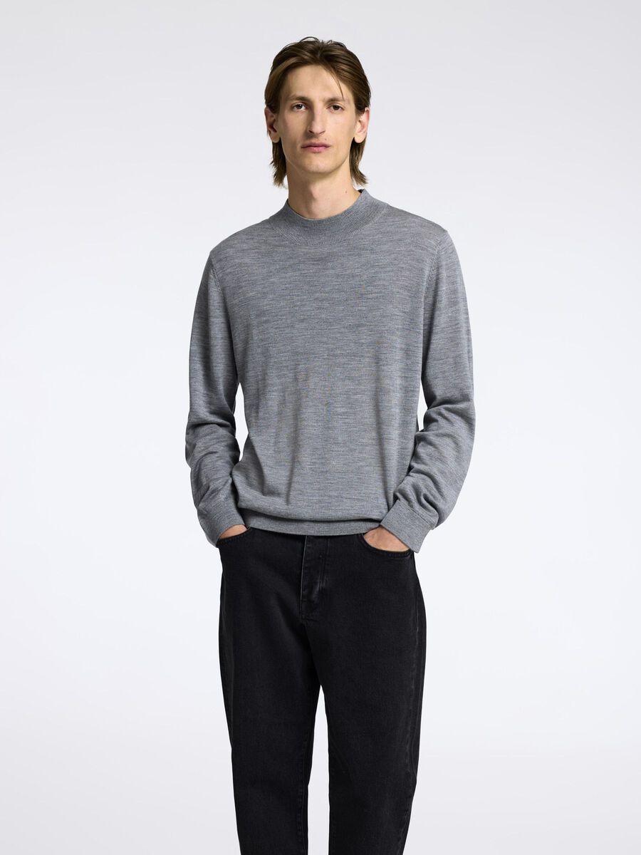 Selected 100% MERINOWOL TRUI MET KRAAG, Medium Grey Melange, highres - 16096253_MediumGreyMelange_003.jpg