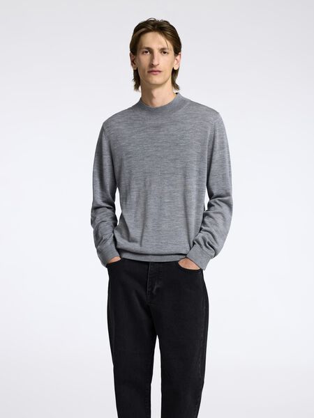 Selected 100% MERINOWOLL MOCK NECK PULLOVER, Medium Grey Melange, highres - 16096253_MediumGreyMelange_003.jpg