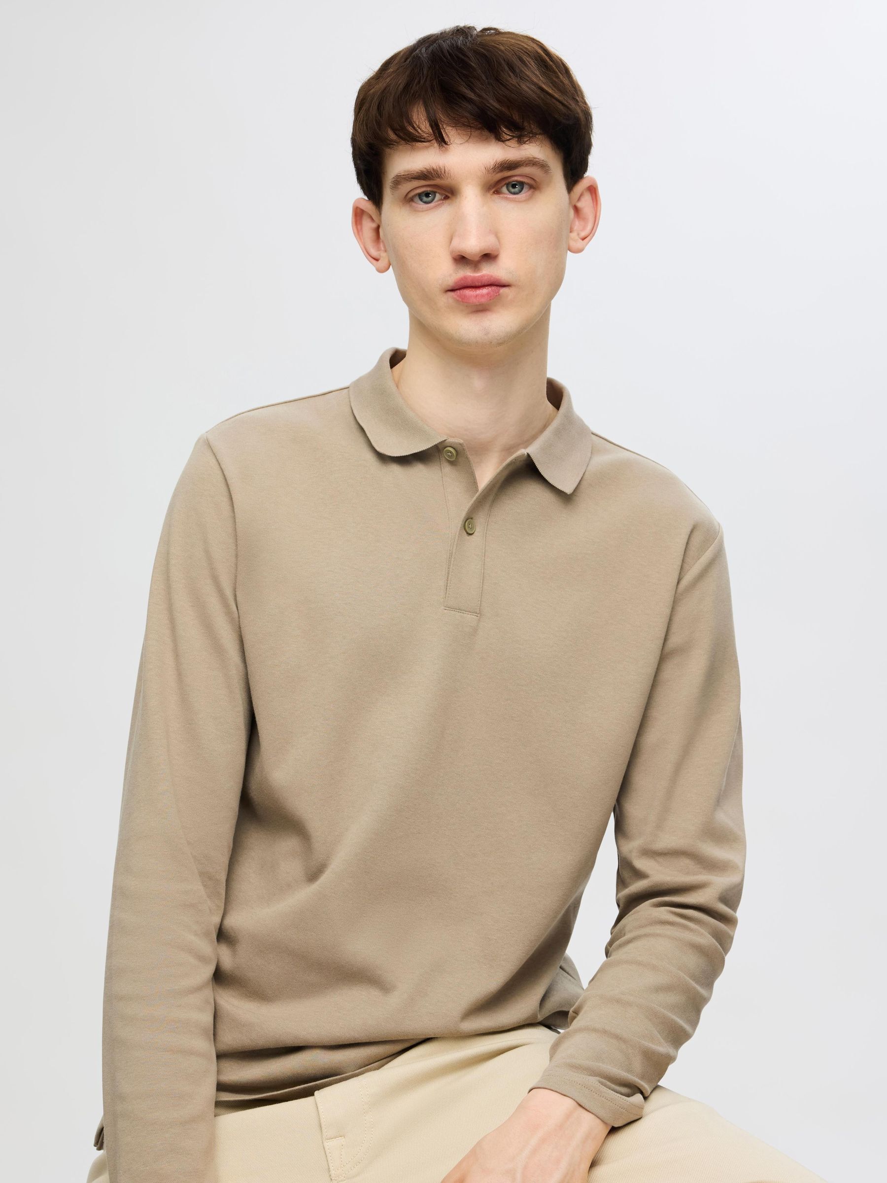 LONG SLEEVED POLO SHIRT Grey SELECTED HOMME