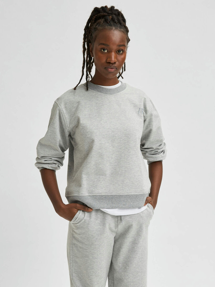 Selected LOOSE FIT ORGANIC COTTON SWEATSHIRT, Medium Grey Melange, highres - 16080272_MediumGreyMelange_003.jpg