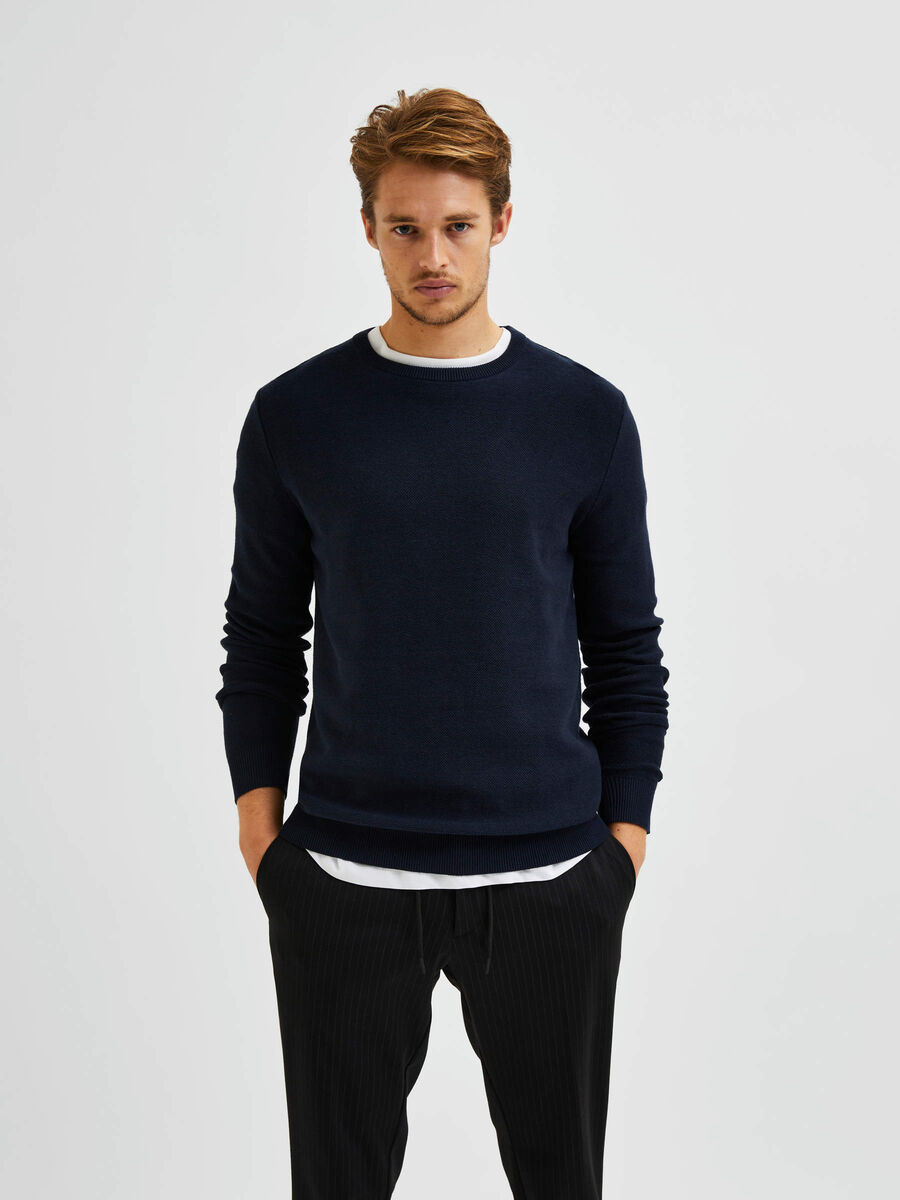 Selected ORGANIC COTTON TEXTURED KNITTED JUMPER, Dark Sapphire, highres - 16080030_DarkSapphire_003.jpg