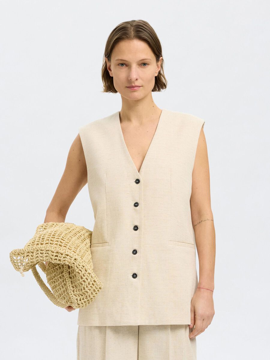 Selected COTTON BLEND WAISTCOAT, Sandshell, highres - 16097732_Sandshell_003.jpg
