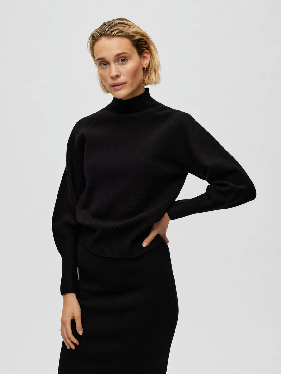 Selected BALLOON-SLEEVED KNITTED JUMPER, Black, highres - 16088314_Black_003.jpg