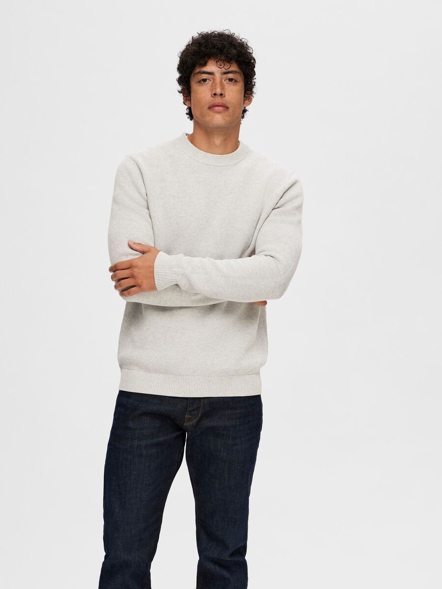 Selected RUND HALS STRIKTRØJE, Light Grey Melange, highres - 16092599_LightGreyMelange_003.jpg