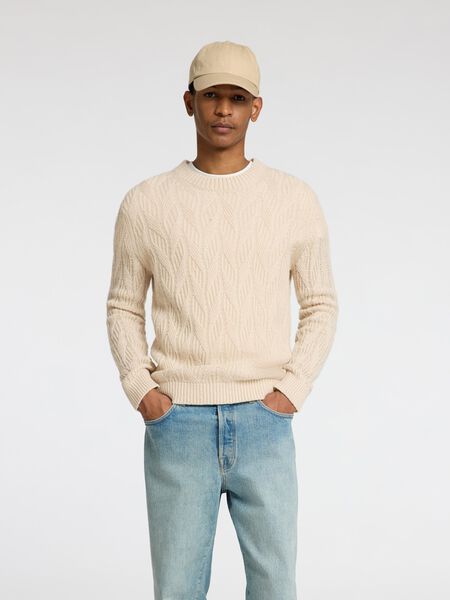 Selected ULLBLANDING KABEL STRIKKET PULLOVER, Oatmeal, highres - 16086686_Oatmeal_003.jpg