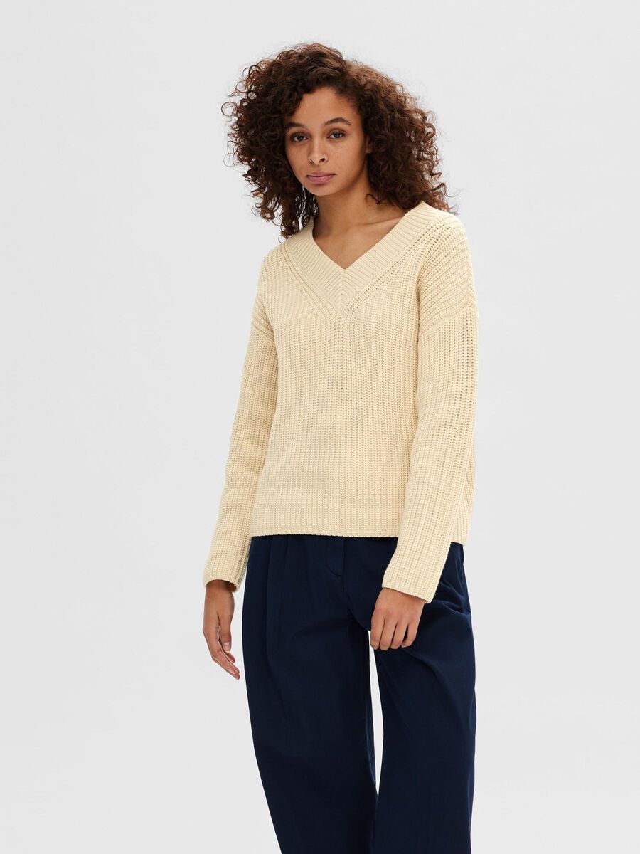 Selected V-NECK KNITTED JUMPER, Birch, highres - 16092327_Birch_003.jpg