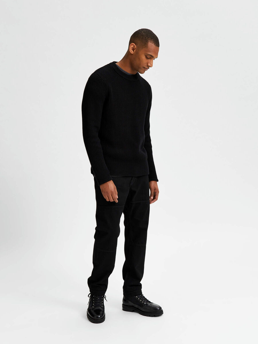 Selected RIBBED KNITTED PULLOVER, Black, highres - 16081164_Black_005.jpg