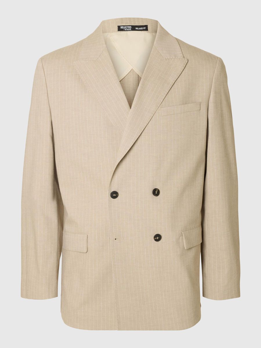 Selected RELAXED FIT PINSTRIPE DOUBLE-BREASTED BLAZER, Sand, highres - 16097076_Sand_1167265_001.jpg