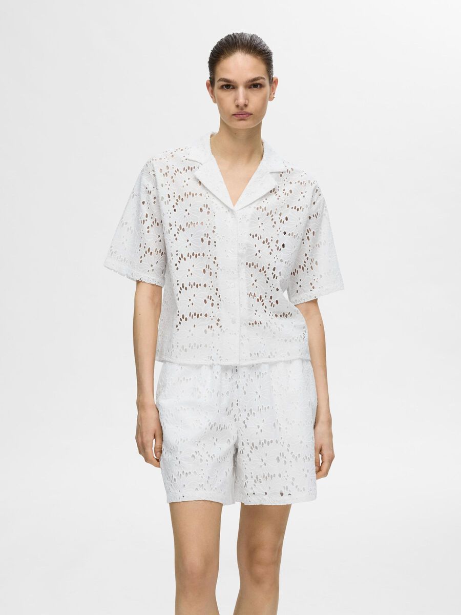 Selected BRODERIE ANGLAISE SHORT SLEEVED SHIRT, Snow White, highres - 16095999_SnowWhite_003.jpg