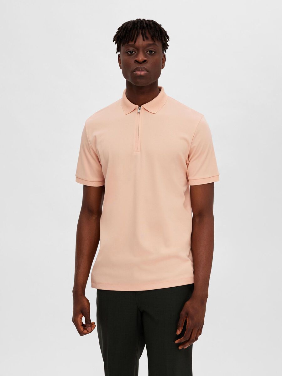 Selected ZIPPER POLO SHIRT, Pink Sand, highres - 16079026_PinkSand_003.jpg