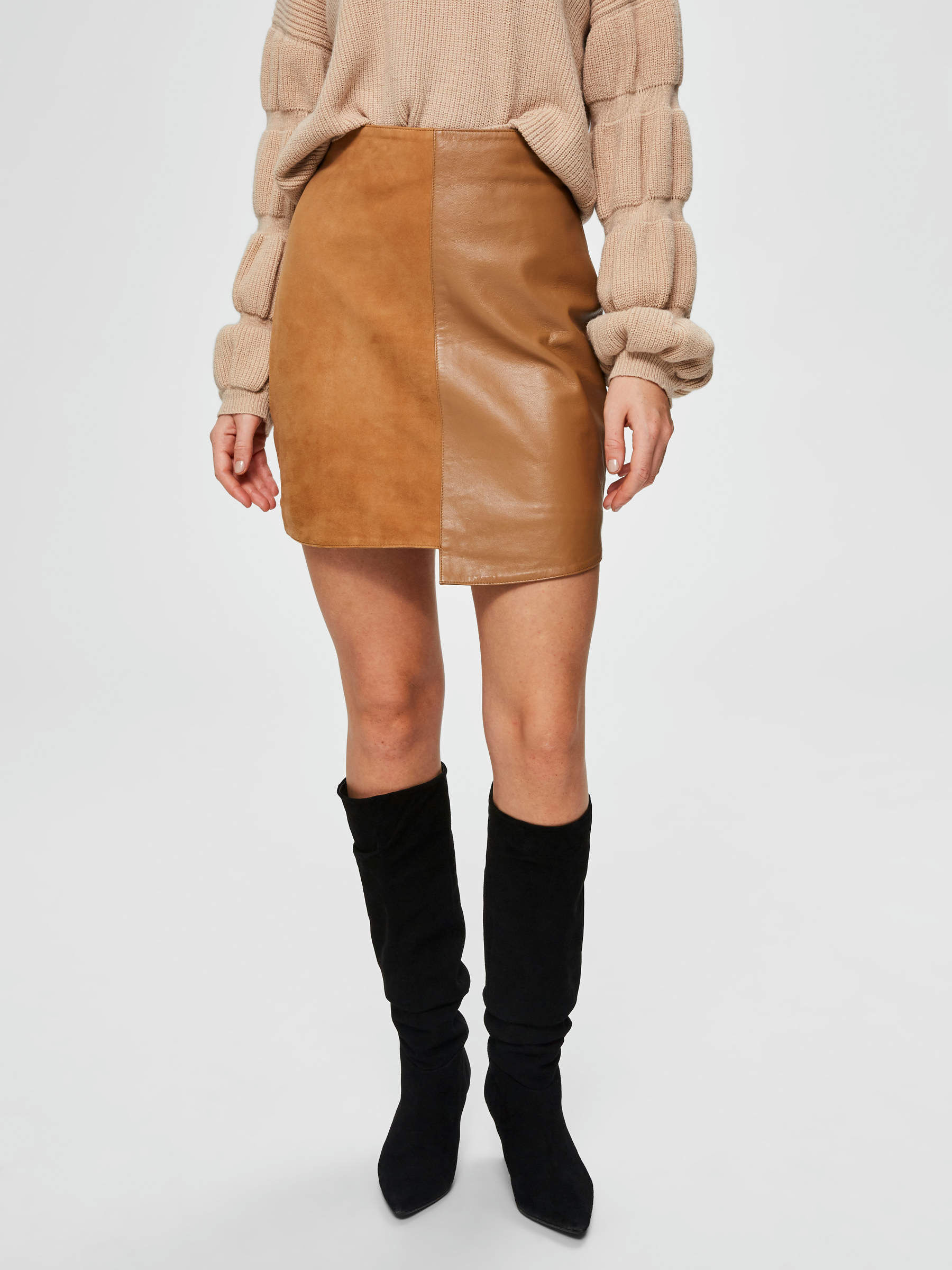 ASYMMETRISCHE LEREN ROK Bruin SELECTED FEMME