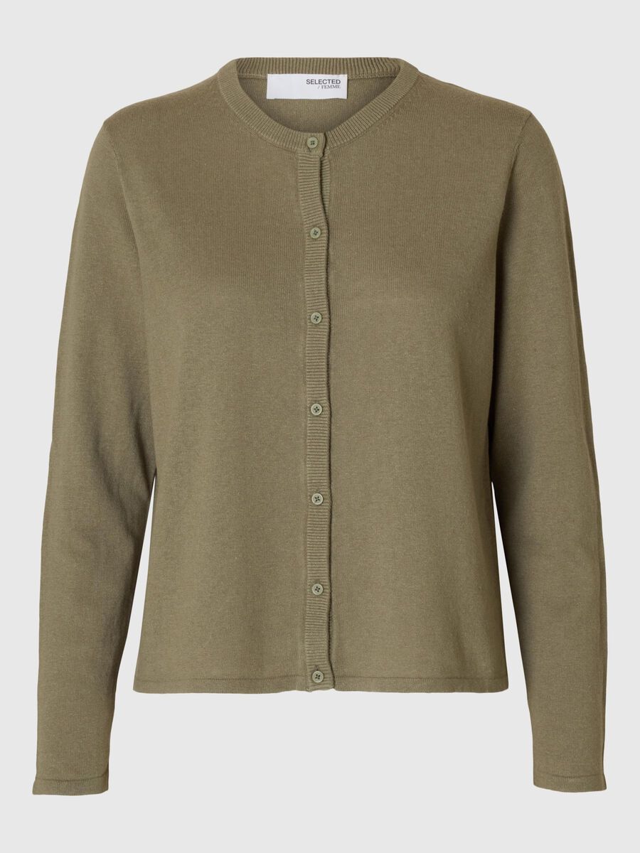 Selected LINEN BLEND KNITTED CARDIGAN, Vetiver, highres - 16096203_Vetiver_001.jpg