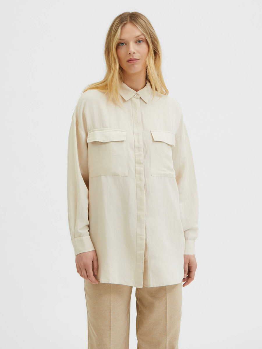 Selected LONGLINE LINEN BLEND SHIRT, Natural, highres - 16083857_Natural_003.jpg