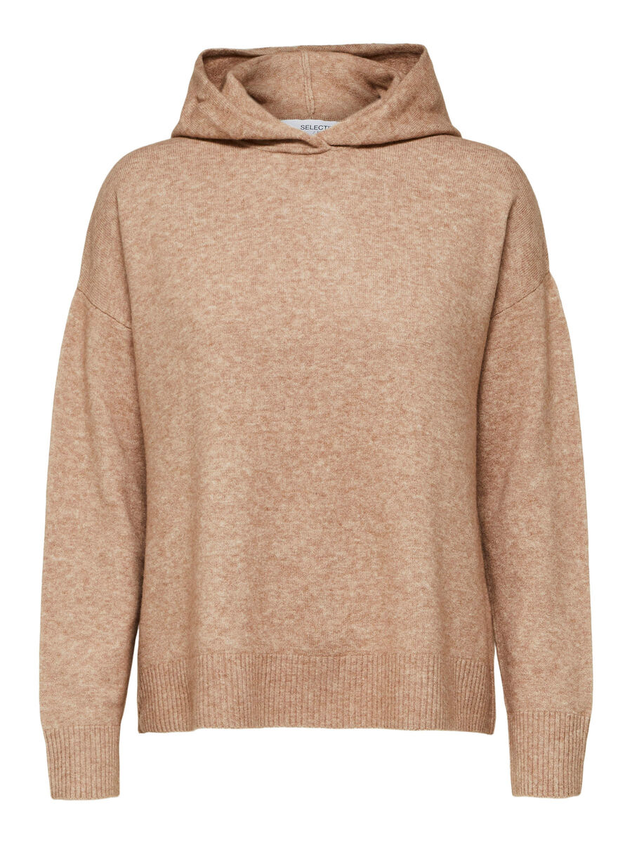 SELECTED Strikket Hoodie Kvinder Beige