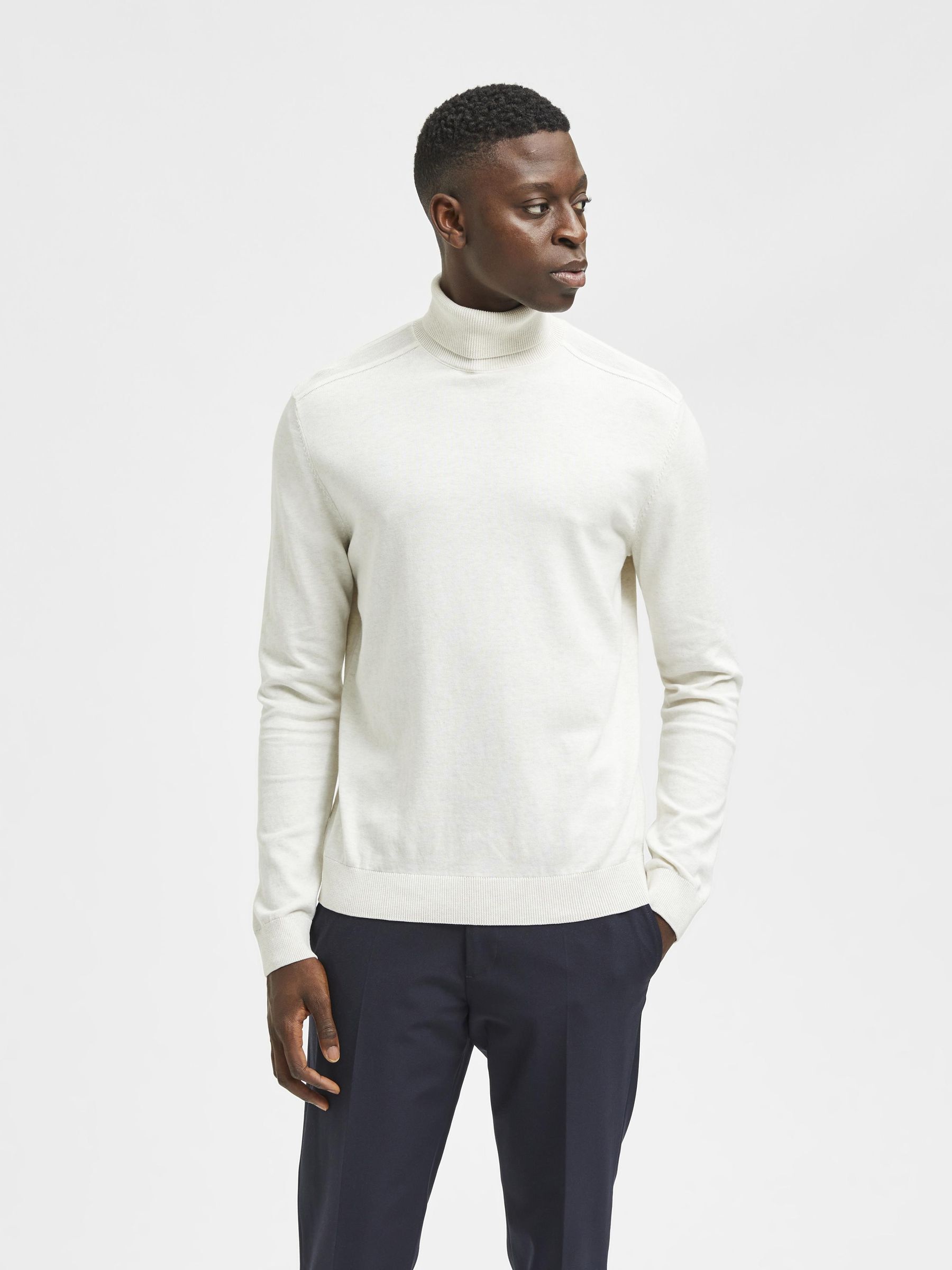 white jumper turtleneck