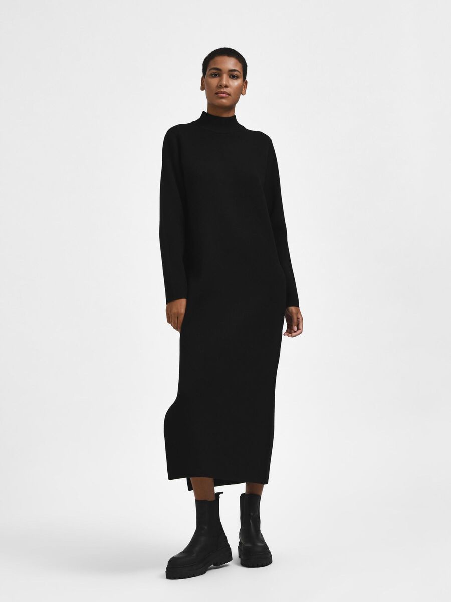 Selected EN MAILLE ROBE MI-LONGUE, Black, highres - 16087996_Black_003.jpg