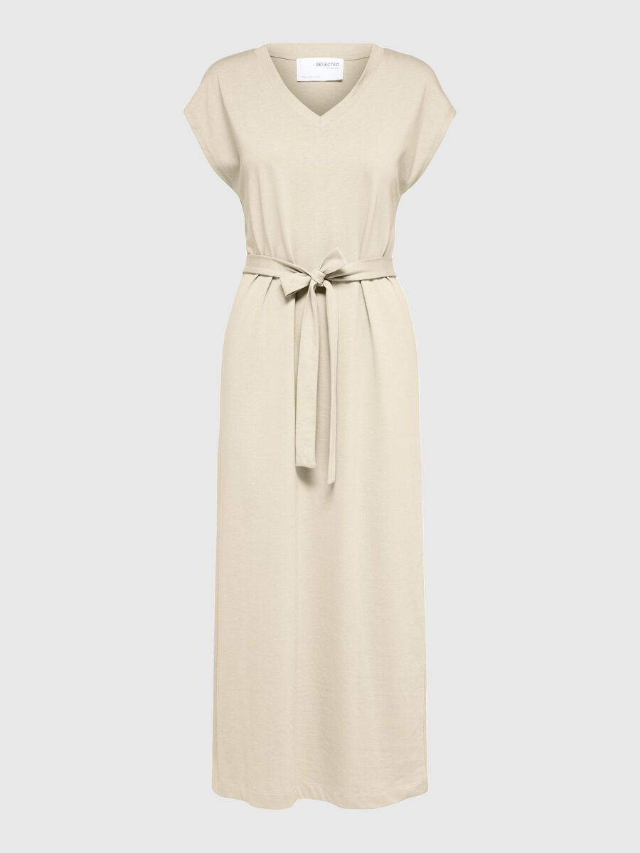 Selected CAP SLEEVE ROBE MI-LONGUE, Birch, highres - 16089879_Birch_001.jpg