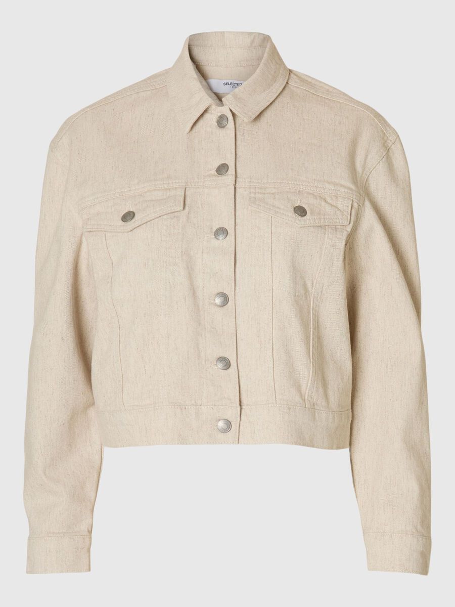 Selected CROPPED DENIM JACKET, Egret, highres - 16097715_Egret_1185410_001.jpg