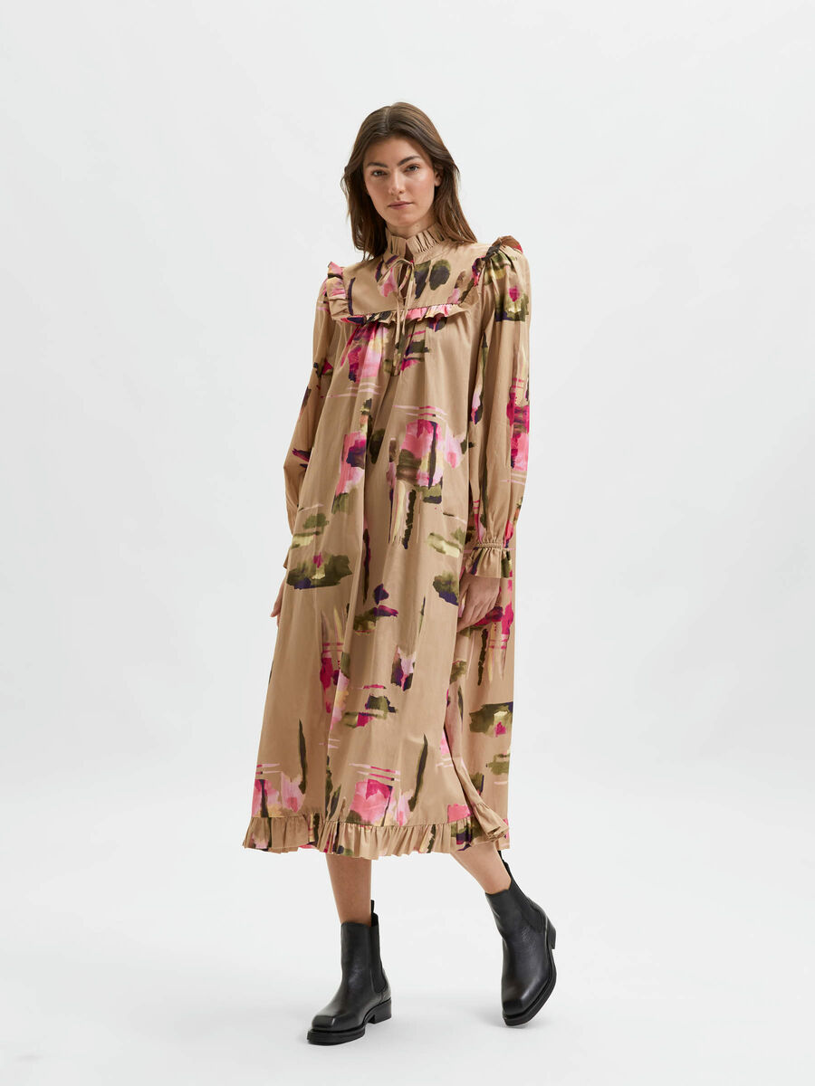 Selected PRINTED MIDI DRESS, Travertine, highres - 16082539_Travertine_903369_005.jpg