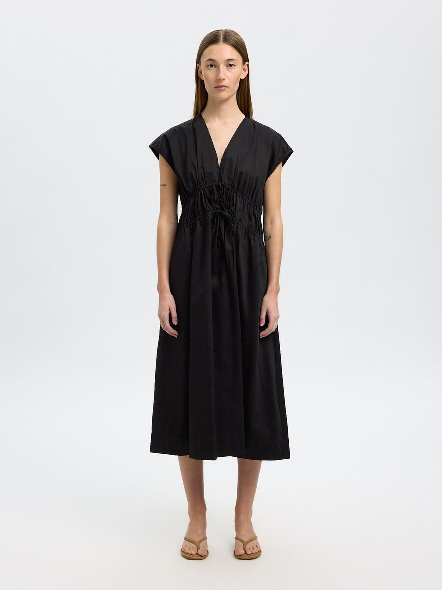 Selected TIE FRONT MIDI DRESS, Black, highres - 16097799_Black_003.jpg