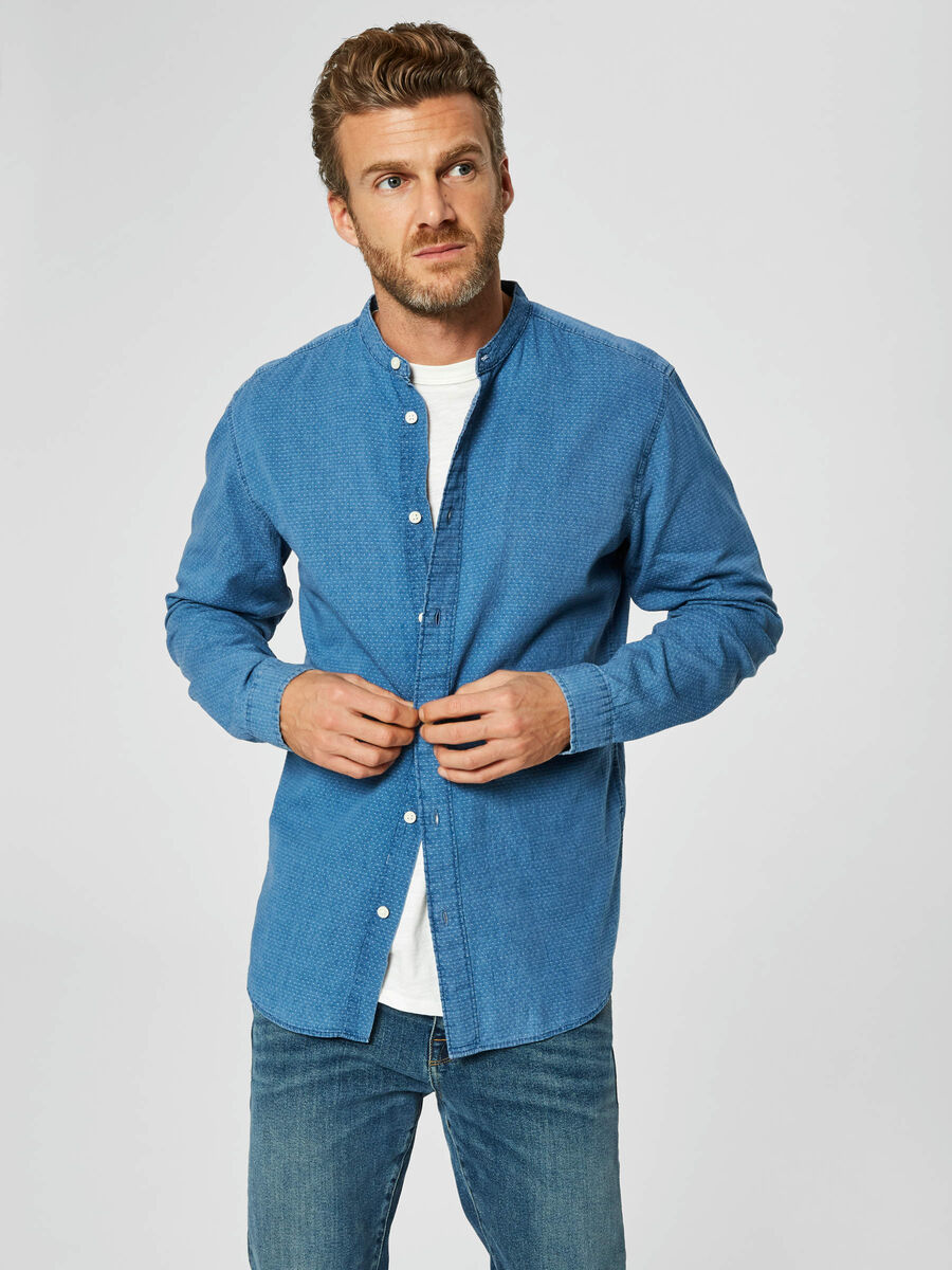 Selected MANDARIN COLLAR - SHIRT, Medium Blue Denim, highres - 16067068_MediumBlueDenim_674410_003.jpg