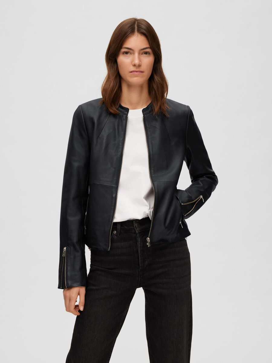 Selected CLASSIC LEATHER JACKET, Black, highres - 16076518_Black_003.jpg