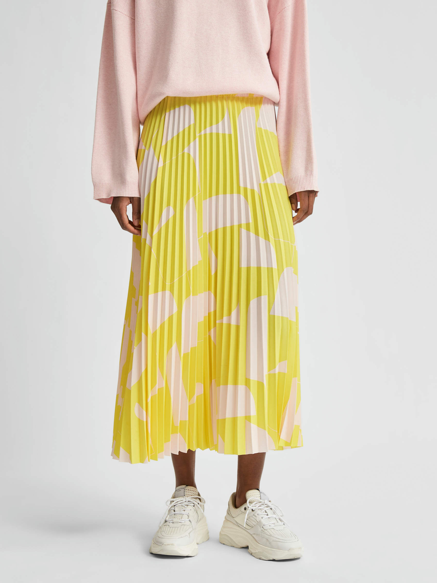 yellow green midi skirt
