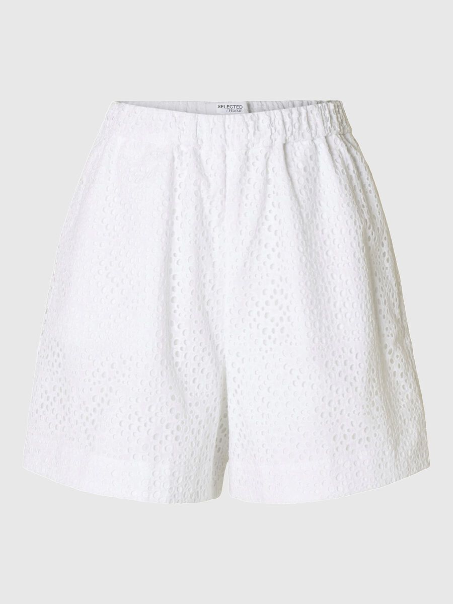 Selected BRODERIE ANGLAISE SHORT À TAILLE HAUTE, Bright White, highres - 16097773_BrightWhite_001.jpg