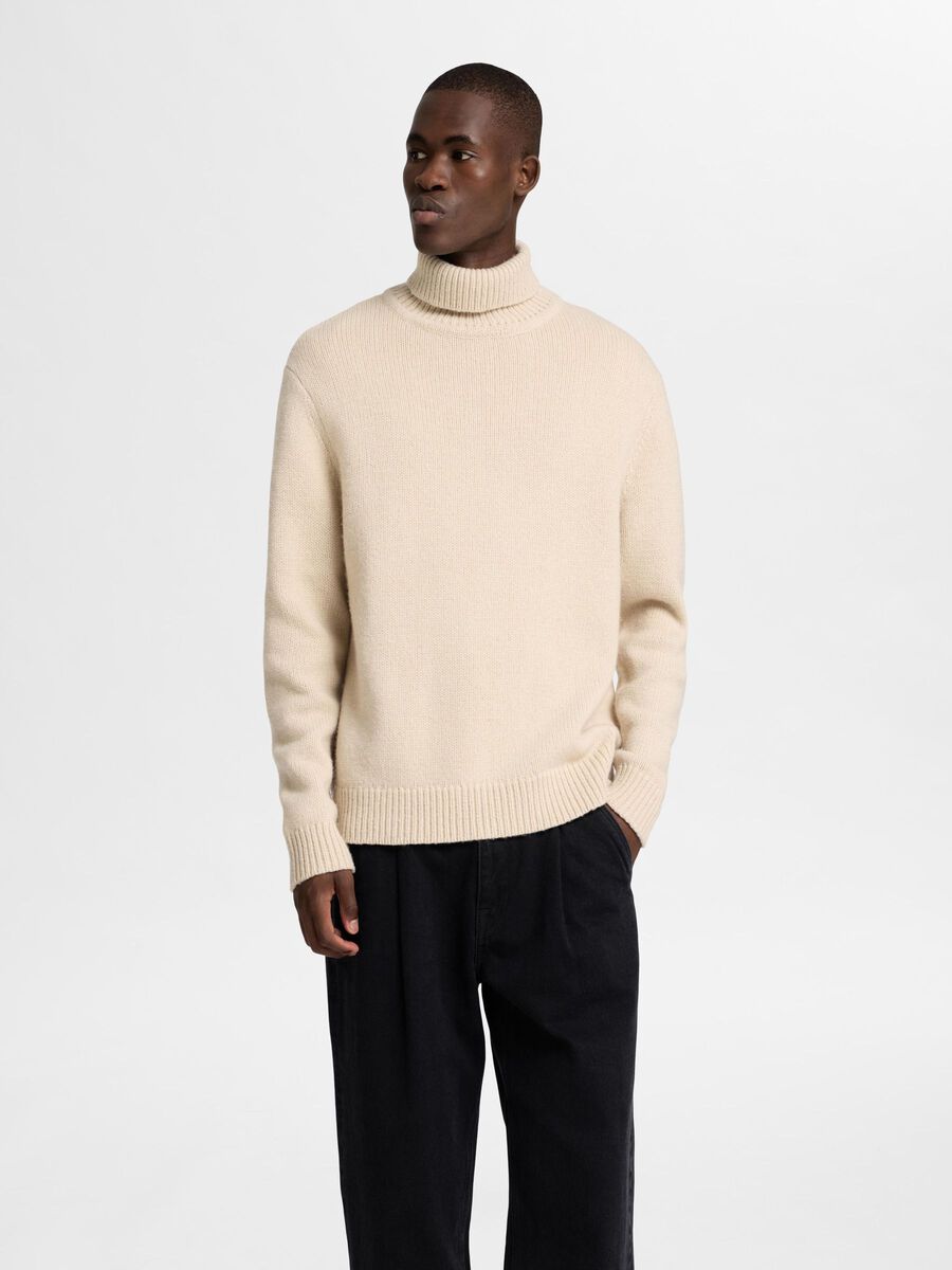 Selected WOOL BLEND ROLL NECK PULLOVER, Oatmeal, highres - 16094649_Oatmeal_003.jpg