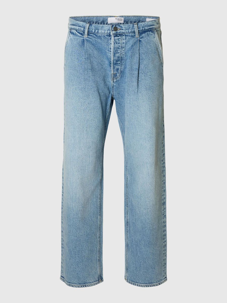 Selected 220 PLEATED LOOSE FIT JEANS, Light Blue Denim, highres - 16097222_LightBlueDenim_001.jpg