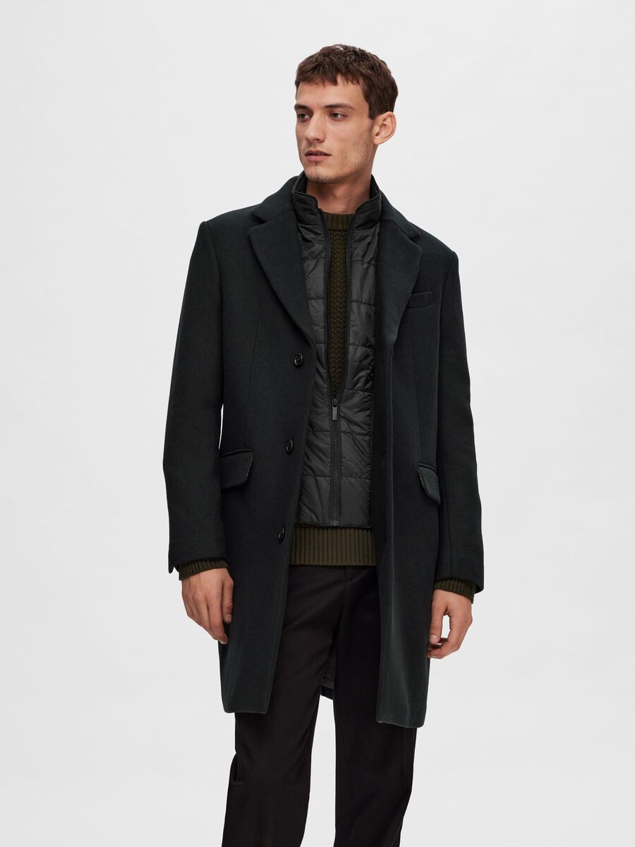 Selected LAINE MÉLANGÉE MANTEAU 2 EN 1, Black, highres - 16094324_Black_003.jpg