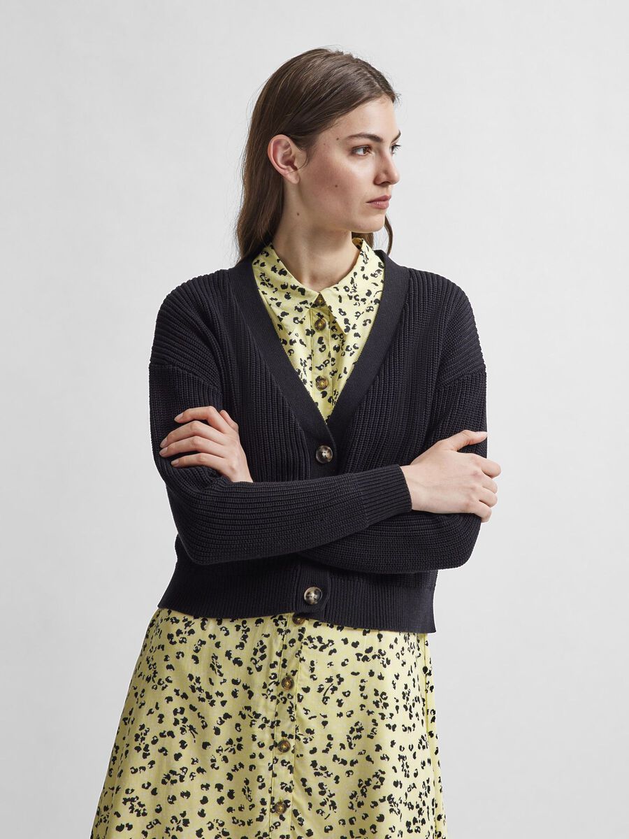 Selected DÉCOLLETÉ EN V - CARDIGAN EN MAILLE, Black, highres - 16073306_Black_003.jpg